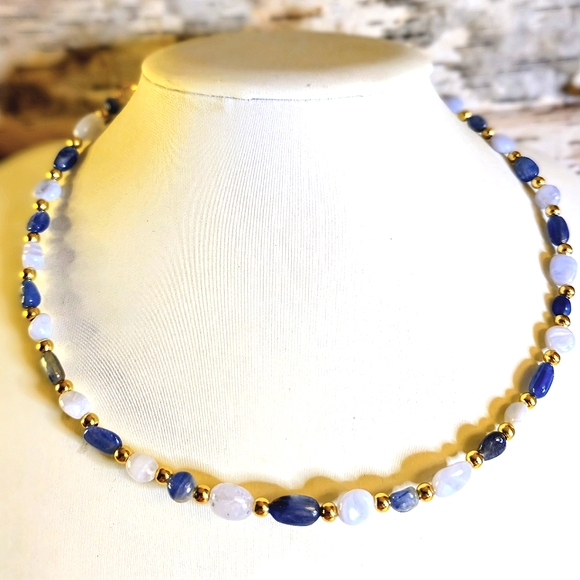 Blue Kyanite & Lace Agate Necklace Prescriptiom For Higher Spiritual Growth - Picture 1 of 10